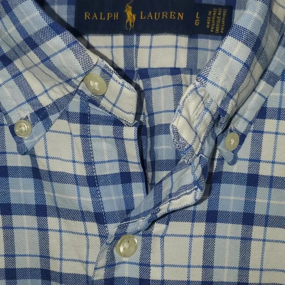 Ralph Lauren Plaid Short Sleeve Shirt Mens Size L - Picture 3 of 11